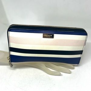 KATE SPADE NEW YORK💥VINTAGE💥Stripe Continental Zip Saffiano Leather Wallet